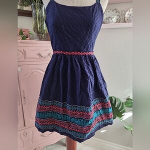 Anna Sui for Anthropologie Blue Embroidered Dress Size 12